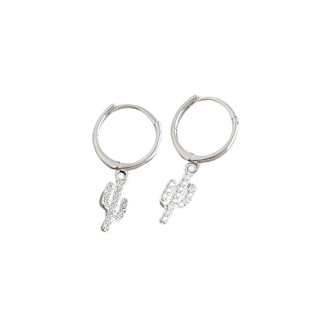 Anyco Earrings Sterling Silver Pave Zircon Cactus Ear Buckle For Women Girl Teen Chic Fashion Stylish Rock Accessories Jewelry Gifts-Earrings-PEROZ Accessories