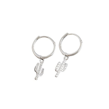 Anyco Earrings Sterling Silver Pave Zircon Cactus Ear Buckle For Women Girl Teen Chic Fashion Stylish Rock Accessories Jewelry Gifts-Earrings-PEROZ Accessories