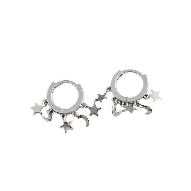 Anyco Earrings Sterling Silver Creative Bohemian Star Moon Tassel Stud For Women Girl Fashion Stylish Rock Punk Accessories Jewelry Gifts-Earrings-PEROZ Accessories