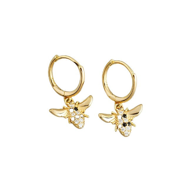 Anyco Earrings Gold Plated Punk Black Zircon 3D Bee Pendant Ear Buckle For Women Girl Teen Chic Fashion Stylish Accessories Jewelry Gifts-Earrings-PEROZ Accessories
