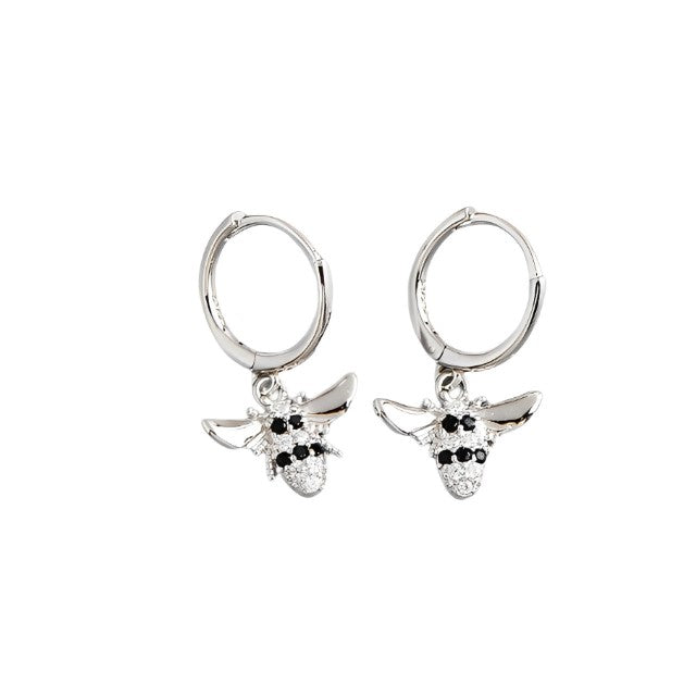 Anyco Earrings Sterling Silver Punk Black Zircon 3D Bee Pendant Ear Buckle For Women Girl Teen Chic Fashion Stylish Accessories Jewelry Gifts-Earrings-PEROZ Accessories