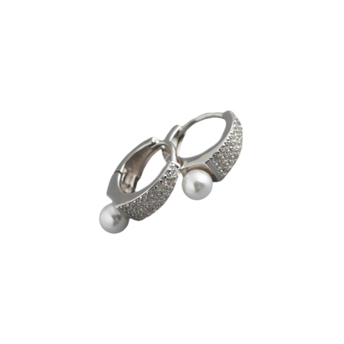 Anyco Earrings Sterling Silver Punk Luxury Pave Crystal Zircon Pearl Ear Buckle For Women Girl Teen Fashion Stylish Accessories Jewelry Gifts-Earrings-PEROZ Accessories