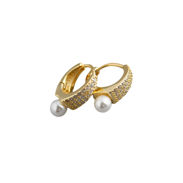 Anyco Earrings Gold Plated Punk Luxury Pave Crystal Zircon Pearl Ear Buckle For Women Girl Teen Fashion Stylish Accessories Jewelry Gifts-Earrings-PEROZ Accessories