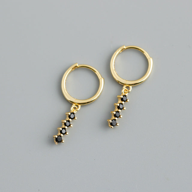 Anyco Earrings Gold Plated Chic Charm Black Colored Zircon Bar Stud For Women Girl Teen Fine Perfect Fashion Stylish Accessories Jewelry Gifts-Earrings-PEROZ Accessories