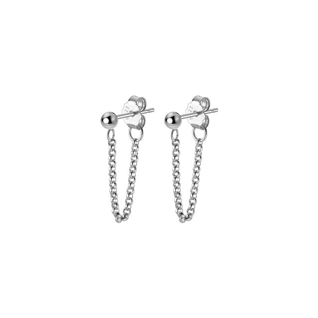 Anyco Fashion Earrings Silver 925 Sterling Gothic Cuban Link Chain Hanging Stud for Women Piercing Jewelry-Earrings-PEROZ Accessories