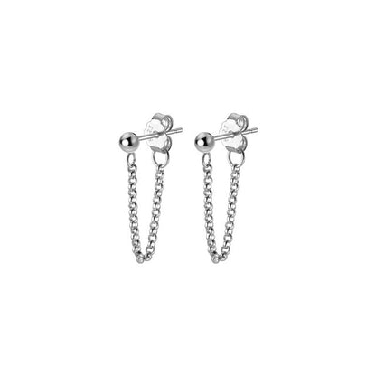 Anyco Fashion Earrings Silver 925 Sterling Gothic Cuban Link Chain Hanging Stud for Women Piercing Jewelry-Earrings-PEROZ Accessories