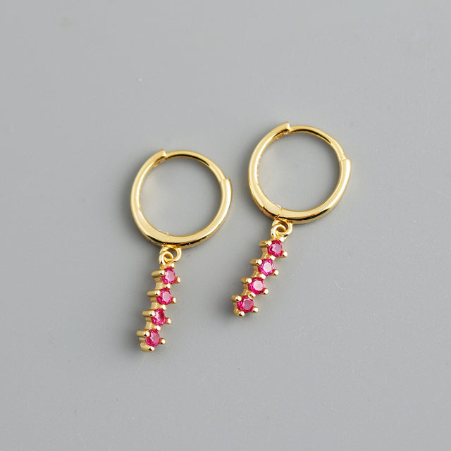 Anyco Earrings Chic Charm Pink Colored Zircon Bar Stud For Women Girl Teen Fine Perfect Fashion Stylish Accessories Jewelry Gifts Gold-Plated-Earrings-PEROZ Accessories