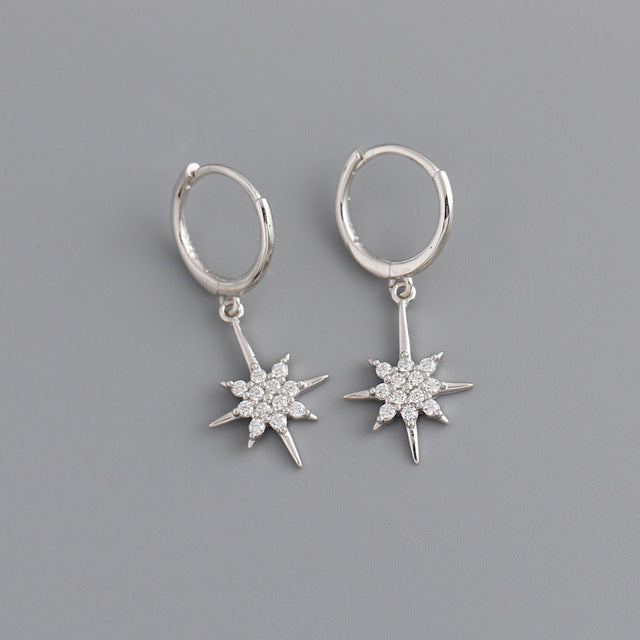 Anyco Earrings Sterling Silver Luxury Crystal Zircon Shining Light Star Stud For Women Girl Teen Chic Fashion Stylish Accessories Jewelry Gifts-Earrings-PEROZ Accessories