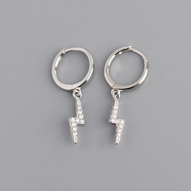 Anyco Earrings Buckle Punk Lightning Piercing White Zircon Charms Goth Hoop For Women Party Jewelry Silver-Earrings-PEROZ Accessories