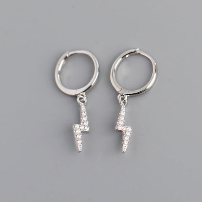 Anyco Earrings Buckle Punk Lightning Piercing White Zircon Charms Goth Hoop For Women Party Jewelry Silver-Earrings-PEROZ Accessories