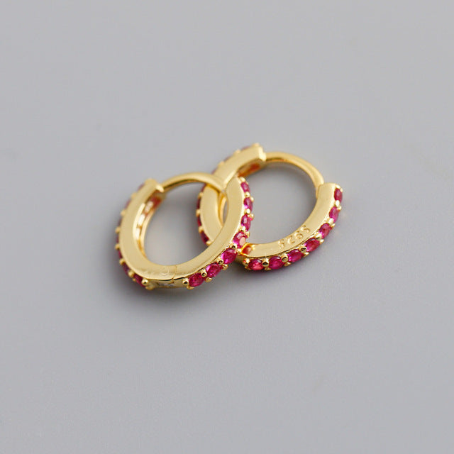 Anyco Earrings Gold Plated Red Punk Pave CZ Simple Round 8.8MM Ear Buckle For Women Girl Teen Chic Fashion Stylish Accessories Jewelry Gifts-Earrings-PEROZ Accessories