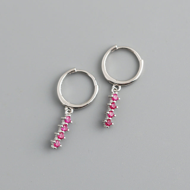 Anyco Earrings Silver Chic Charm Pink Colored Zircon Bar Stud For Women Girl Teen Fine Fashion Stylish Accessories Jewelry Gifts-Earrings-PEROZ Accessories