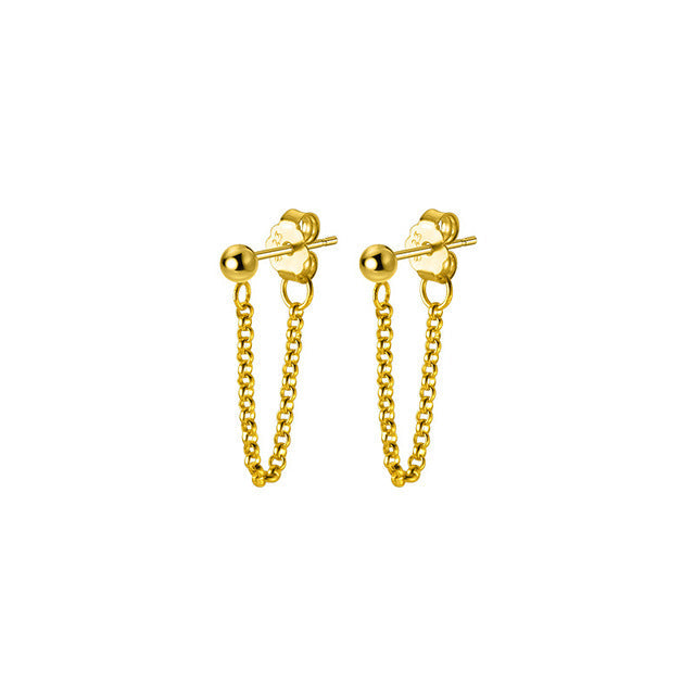 Anyco Fashion Earrings Gold 925 Sterling Silver Gothic Cuban Link Chain Hanging Stud for Women Piercing Jewelry-Earrings-PEROZ Accessories