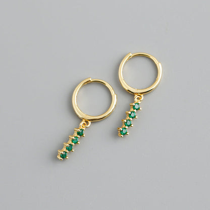 Anyco Earrings Gold Plated Chic Charm Green Colored Zircon Bar Stud For Women Girl Teen Fine Perfect Fashion Stylish Accessories Jewelry Gifts-Earrings-PEROZ Accessories