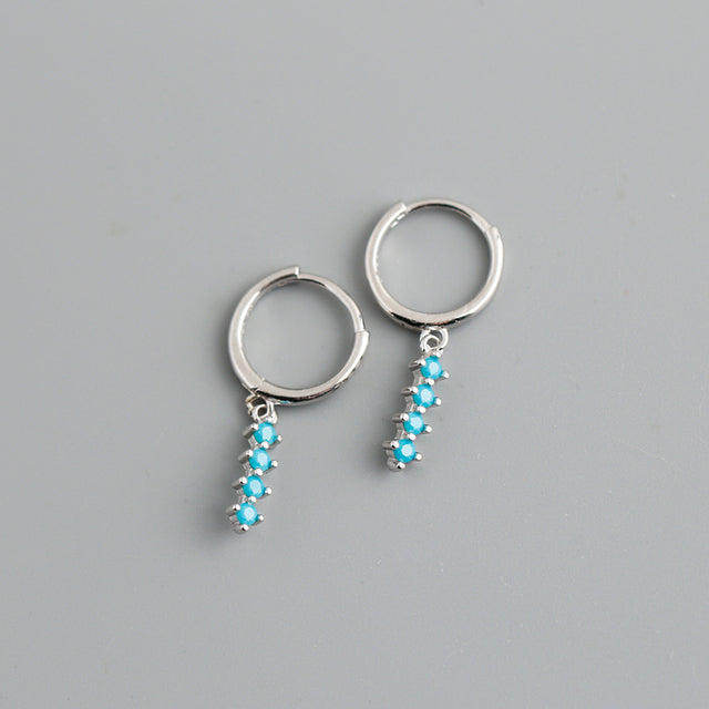 Anyco Earrings Sterling Silver Chic Charm Blue Colored Zircon Bar Stud For Women Girl Teen Fine Fashion Stylish Accessories Jewelry Gifts-Earrings-PEROZ Accessories