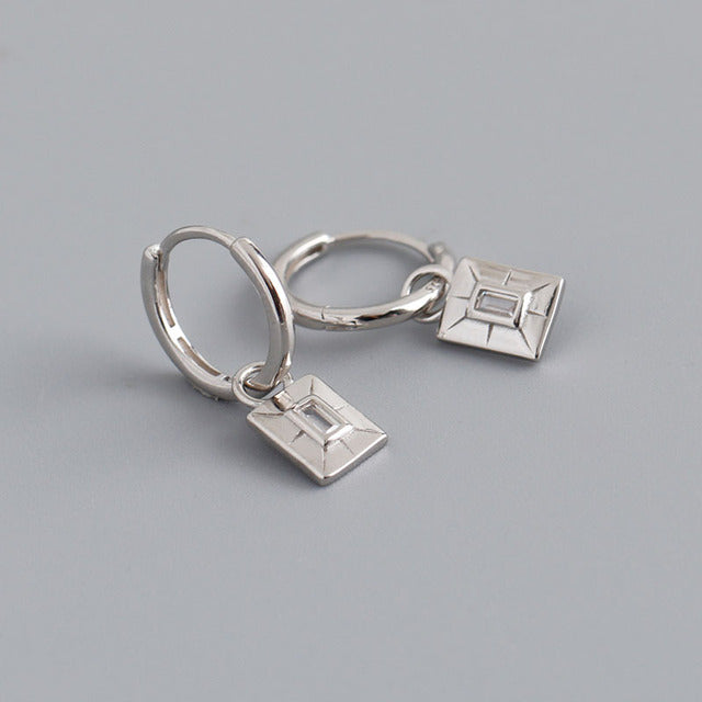 Anyco Earrings Sterling Silver Luxury Square French Eye Gold Charm Pendant Drop For Women Teen Fashion Stylish Accessories Jewelry Gifts-Earrings-PEROZ Accessories
