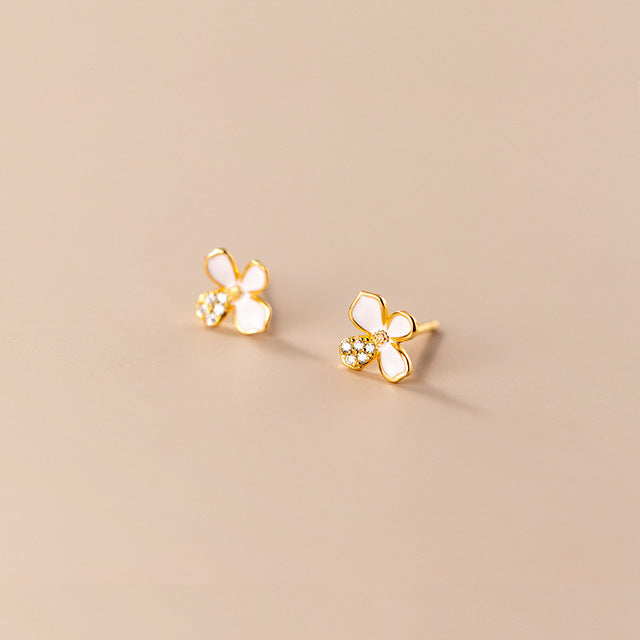 Anyco Fashion Earrings Gold Plated 925 Sterling Silver Cute White Flower Stud for Women Teen Girl Jewelry Gift-Earrings-PEROZ Accessories