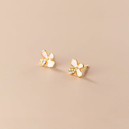 Anyco Fashion Earrings Gold Plated 925 Sterling Silver Cute White Flower Stud for Women Teen Girl Jewelry Gift-Earrings-PEROZ Accessories