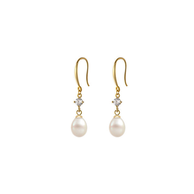 Anyco Fashion Earrings Gold 925 Sterling Silver Elegant Natural Baroque Pearl Pendant Women Charming Jewelry-Earrings-PEROZ Accessories