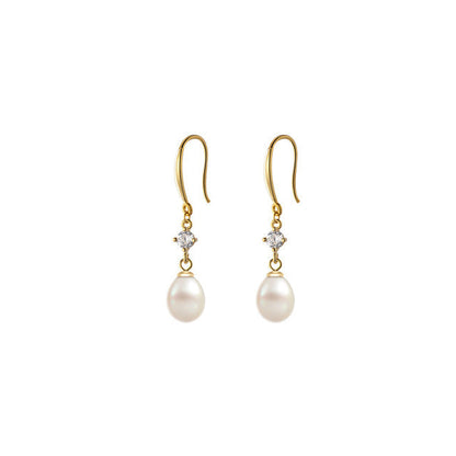 Anyco Fashion Earrings Gold 925 Sterling Silver Elegant Natural Baroque Pearl Pendant Women Charming Jewelry-Earrings-PEROZ Accessories