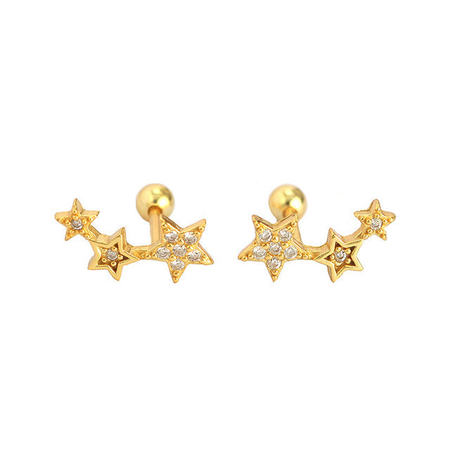 Anyco Earrings Gold Plated Screw Beads Chic Gold Star Zircon Stud For Women Girl Teen Fashion Stylish Accessories Jewelry Gifts-Earrings-PEROZ Accessories