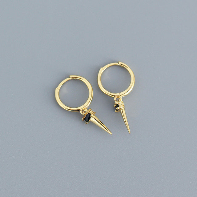 Anyco Earrings Gold Plated Pave Square Black Zircon Long Spike Rivet Hanging Stud For Women Girl Teen Fashion Stylish Accessories Jewelry Gifts-Earrings-PEROZ Accessories