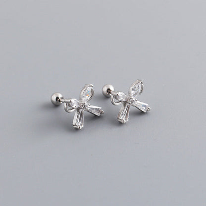 Anyco Earrings Sterling Silver European Romantic Bow Zirconia Spiral Bead Stud For Women Teen Fashion Stylish Accessories Jewelry Gifts-Earrings-PEROZ Accessories
