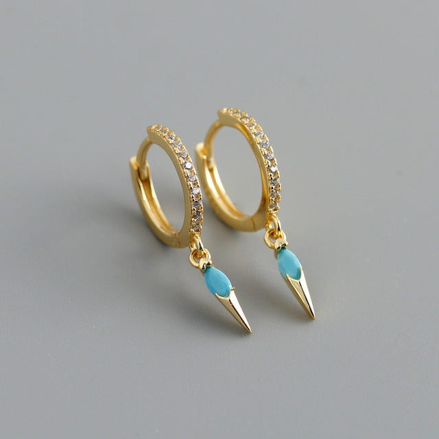 Anyco Earrings Gold Plated Bohemian Geometric Blue Zircon Hanging Tassel Stud For Women Girl Teen Fine Fashion Stylish Accessories Jewelry Gifts-Earrings-PEROZ Accessories