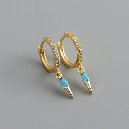 Anyco Earrings Gold Plated Bohemian Geometric Blue Zircon Hanging Tassel Stud For Women Girl Teen Fine Fashion Stylish Accessories Jewelry Gifts-Earrings-PEROZ Accessories