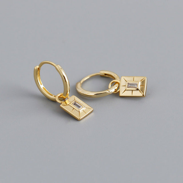Anyco Earrings Gold Plated Luxury Square French Eye Gold Charm Pendant Drop For Women Teen Fashion Stylish Accessories Jewelry Gifts-Earrings-PEROZ Accessories