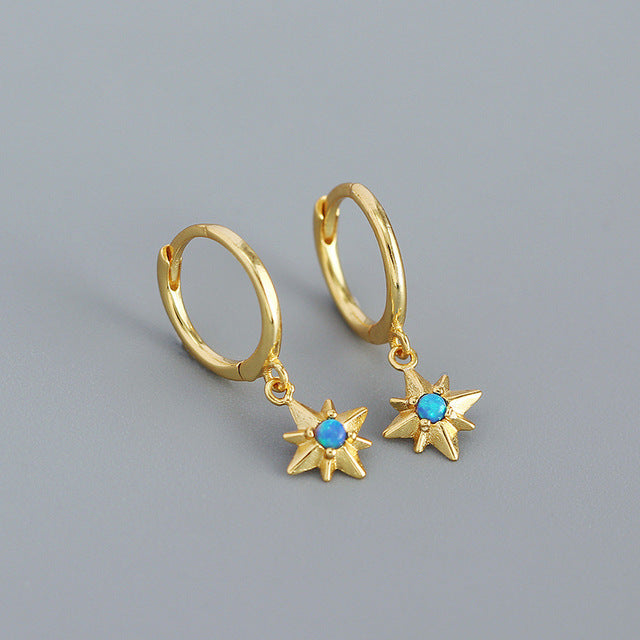 Anyco Earrings Gold Plated Charms Blue Opal Radiance Star Boho Drop For Women Girl Teen Chic Fashion Stylish Accessories Jewelry Gifts-Earrings-PEROZ Accessories