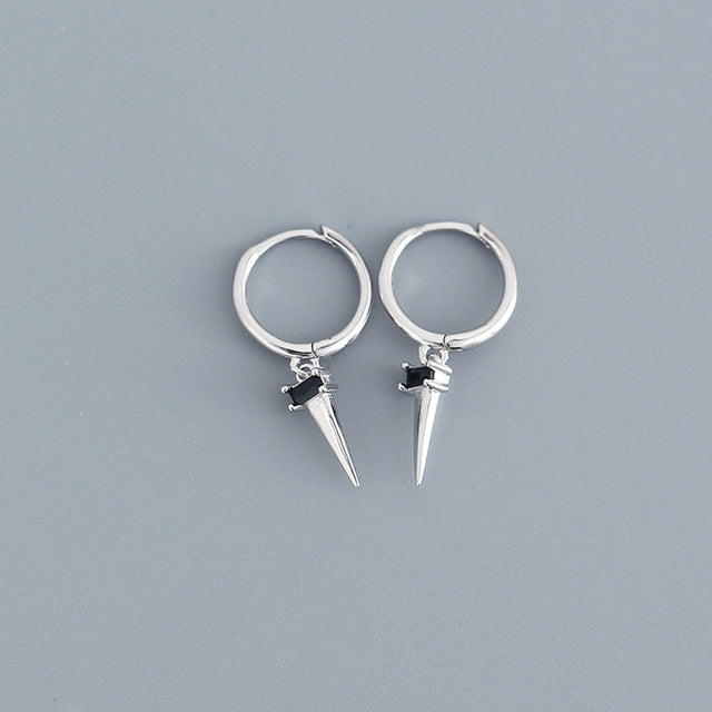 Anyco Earrings Sterling Silver Pave Square Black Zircon Long Spike Rivet Hanging Stud For Women Girl Teen Fashion Stylish Accessories Jewelry Gifts-Earrings-PEROZ Accessories