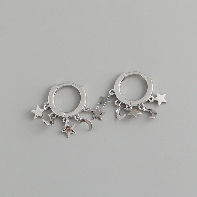 Anyco Earrings Sterling Silver Creative Bohemian Star Moon Tassel Stud For Women Girl Fashion Stylish Rock Punk Accessories Jewelry Gifts-Earrings-PEROZ Accessories