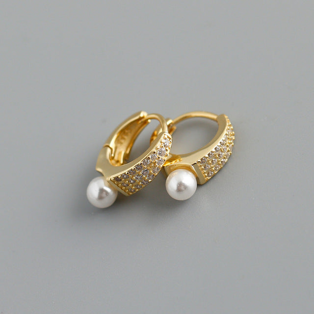 Anyco Earrings Gold Plated Punk Luxury Pave Crystal Zircon Pearl Ear Buckle For Women Girl Teen Fashion Stylish Accessories Jewelry Gifts-Earrings-PEROZ Accessories