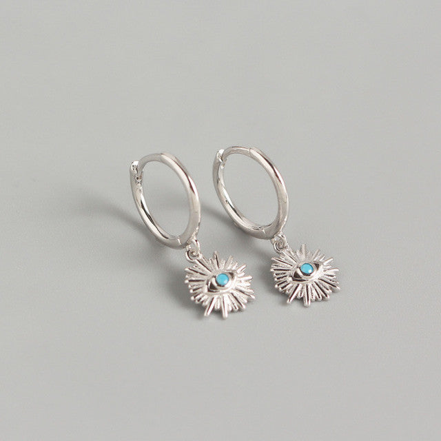Anyco Earrings Sterling Silver Geometric Blue Zircon Cute Eye Stud For Women Girl Teen Perfect Elegant Fashion Stylish Accessories Jewelry Gifts-Earrings-PEROZ Accessories