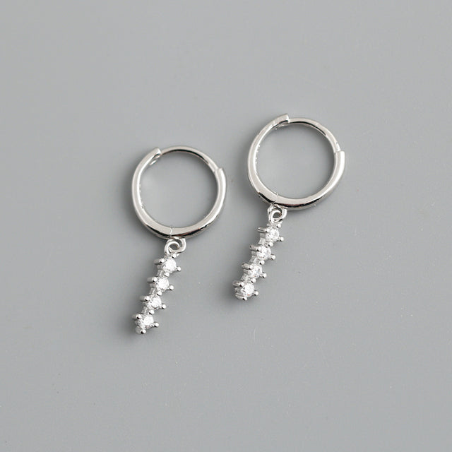 Anyco Earrings Sterling Silver Chic Charm White Colored Zircon Bar Stud For Women Girl Teen Fine Fashion Stylish Accessories Jewelry Gifts-Earrings-PEROZ Accessories