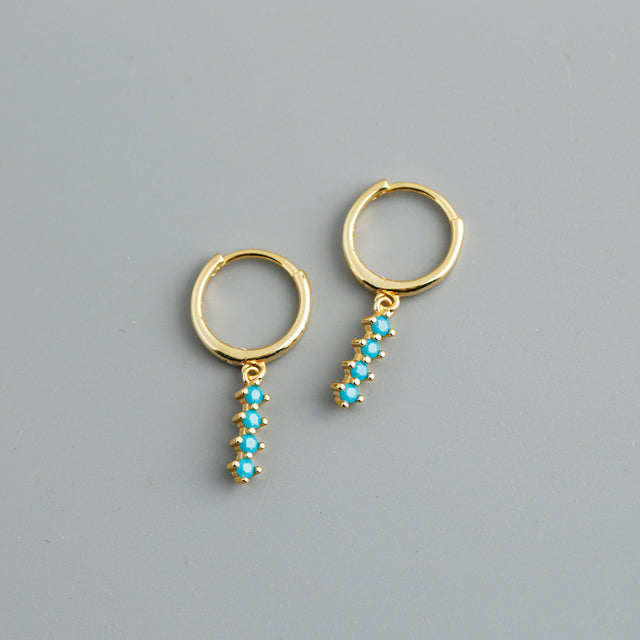 Anyco Earrings Gold Plated Chic Charm Blue Colored Zircon Bar Stud For Women Girl Teen Fine Perfect Fashion Stylish Accessories Jewelry Gifts-Earrings-PEROZ Accessories