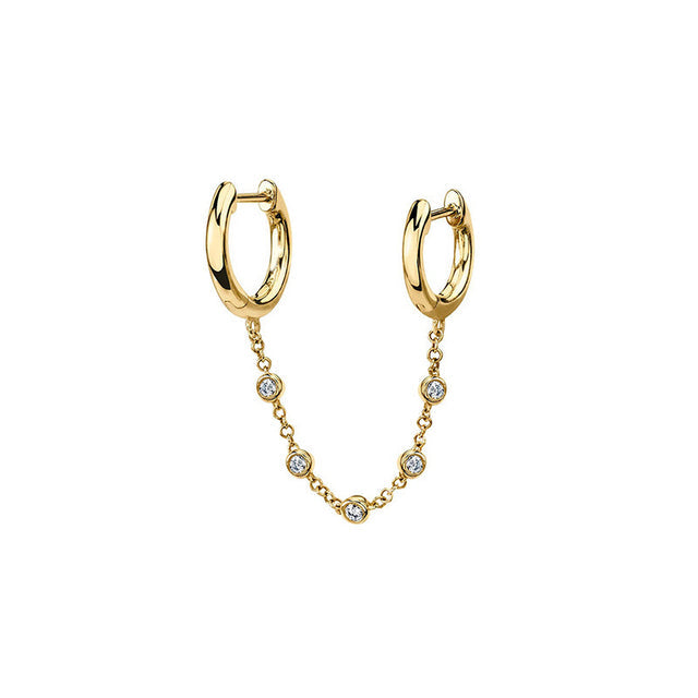 Anyco Earrings Gold Plated Trendy Pave Round Zircon Cuban Link Chain Tassel Ear Buckle For Women Girl Fashion Stylish Accessories Jewelry Gifts-Earrings-PEROZ Accessories