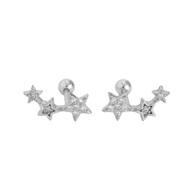 Anyco Earrings Sterling Silver Screw Beads Chic Gold Star Zircon Stud For Women Girl Teen Fashion Stylish Accessories Jewelry Gifts-Earrings-PEROZ Accessories