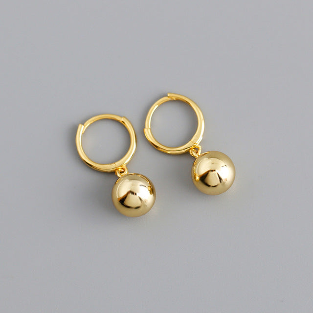 Anyco Earrings Gold Plated Minimalist 8mm Round Bead Pendant Stud For Women Girl Teen Chic Fashion Stylish Accessories Jewelry Gifts-Earrings-PEROZ Accessories