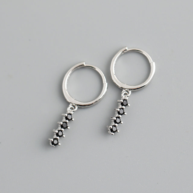 Anyco Earrings Sterling Silver Chic Charm Black Colored Zircon Bar Stud For Women Girl Teen Fine Fashion Stylish Accessories Jewelry Gifts-Earrings-PEROZ Accessories