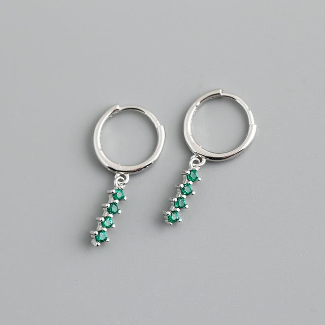 Anyco Earrings Sterling Silver Chic Charm Green Colored Zircon Bar Stud For Women Girl Teen Fine Fashion Stylish Accessories Jewelry Gifts-Earrings-PEROZ Accessories