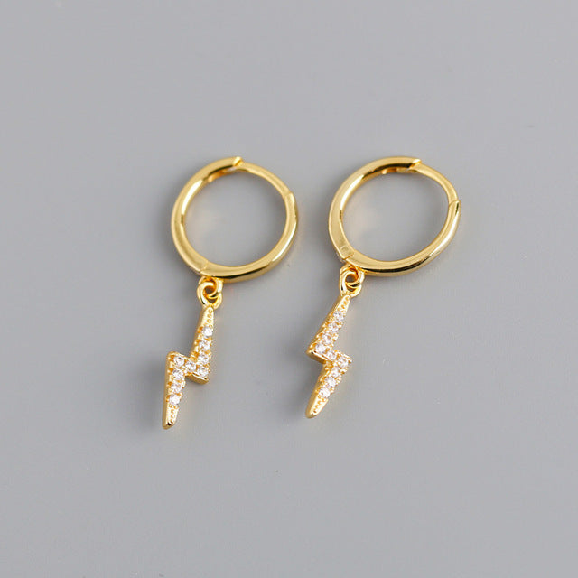 Anyco Earrings Buckle Punk Lightning Pierce White Zircon Charms Goth Hoop For Women Party Jewelry Gold-Earrings-PEROZ Accessories