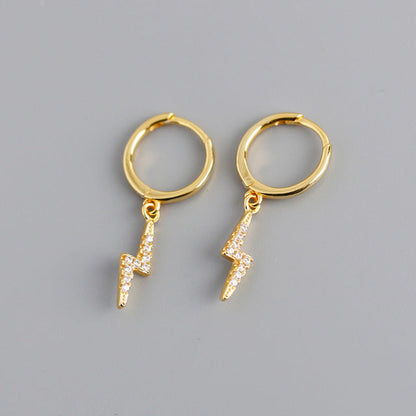Anyco Earrings Buckle Punk Lightning Pierce White Zircon Charms Goth Hoop For Women Party Jewelry Gold-Earrings-PEROZ Accessories