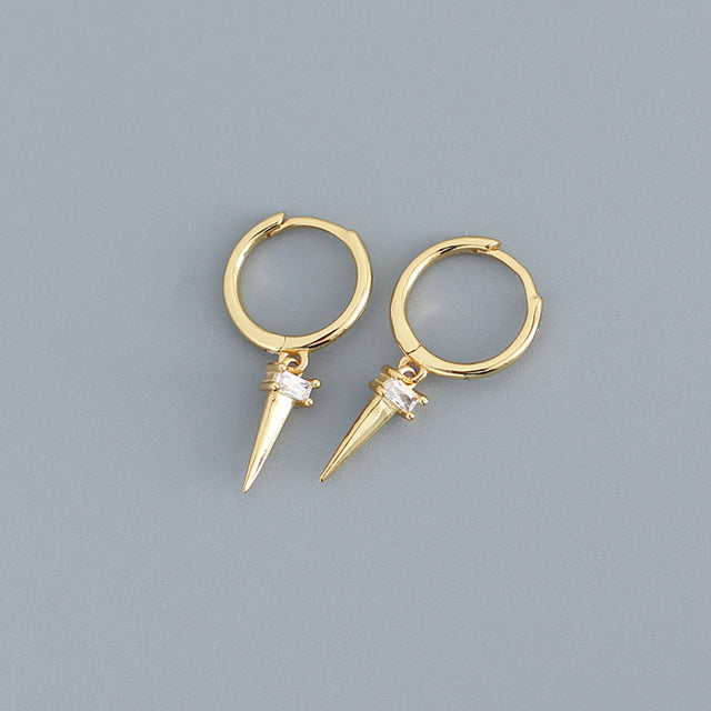 Anyco Earrings Gold Plated Pave Square White Zircon Long Spike Rivet Hanging Stud For Women Girl Teen Fashion Stylish Accessories Jewelry Gifts-Earrings-PEROZ Accessories