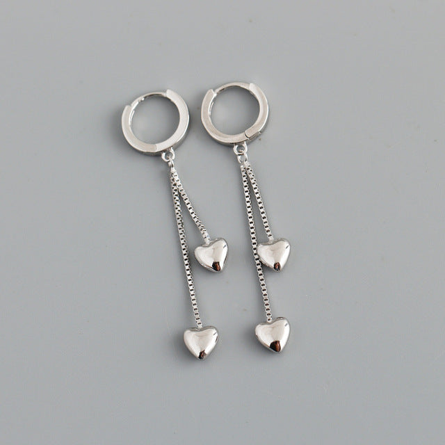 Anyco Earrings Sterling Silver Double Bohemian Romantic Tassel Love Heart Drop For Women Girl Perfect Fashion Stylish Accessories Jewelry Gifts-Earrings-PEROZ Accessories