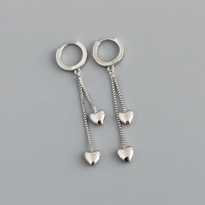 Anyco Earrings Sterling Silver Double Bohemian Romantic Tassel Love Heart Drop For Women Girl Perfect Fashion Stylish Accessories Jewelry Gifts-Earrings-PEROZ Accessories