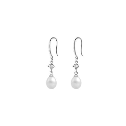 Anyco Fashion Earrings Silver 925 Sterling Elegant Natural Baroque Pearl Pendant Women Charming Jewelry-Earrings-PEROZ Accessories