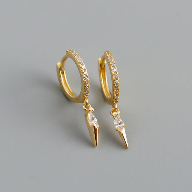 Anyco Earrings Gold Plated Bohemian Geometric White Zircon Hanging Tassel Stud For Women Girl Teen Fine Fashion Stylish Accessories Jewelry Gifts-Earrings-PEROZ Accessories