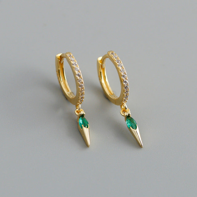 Anyco Earrings Gold Plated Bohemian Geometric Green Zircon Hanging Tassel Stud For Women Girl Teen Fine Fashion Stylish Accessories Jewelry Gifts-Earrings-PEROZ Accessories